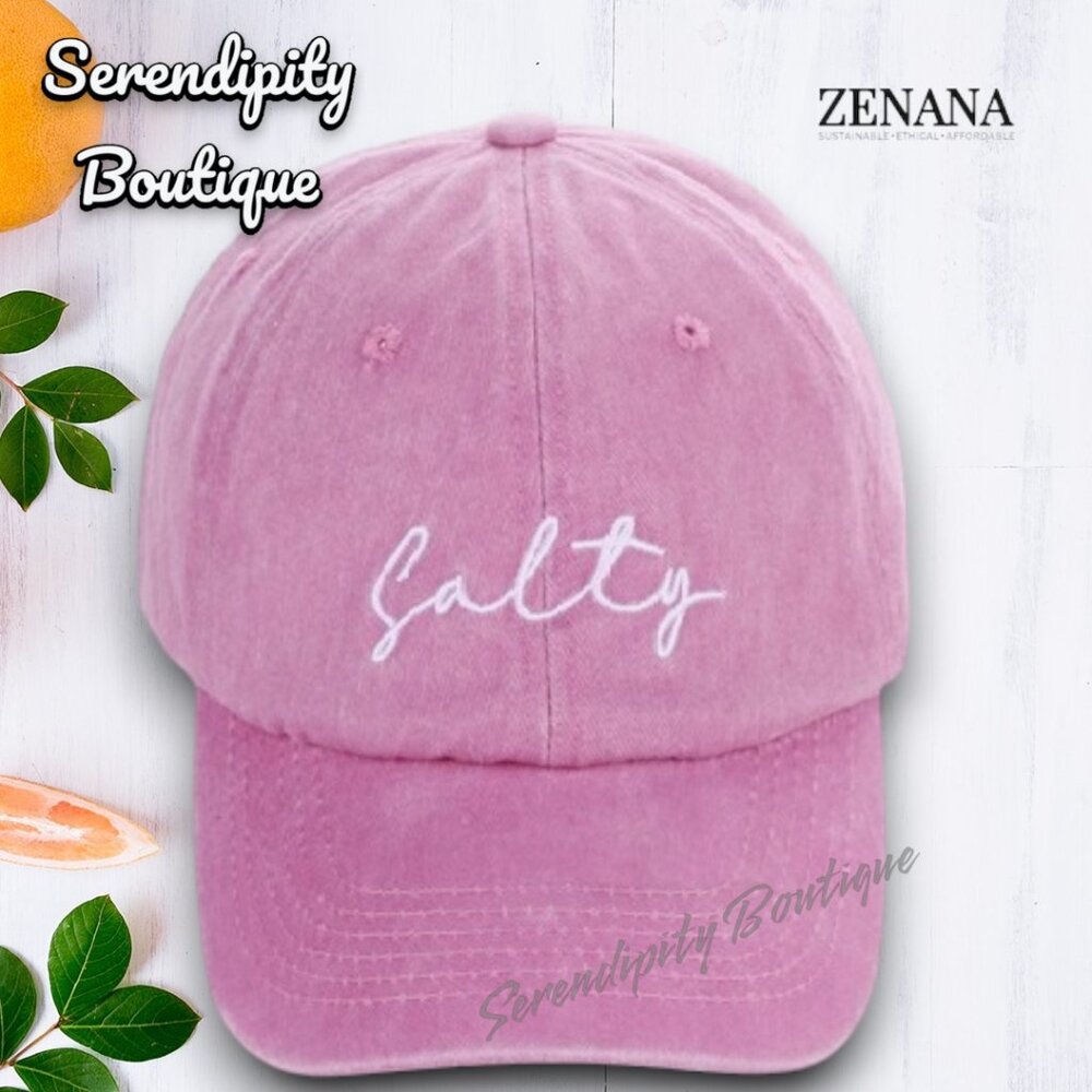 Zenana Salty Embroidered Mineral Wash Cotton Pink Baseball Cap Hat - Picture 2 of 7